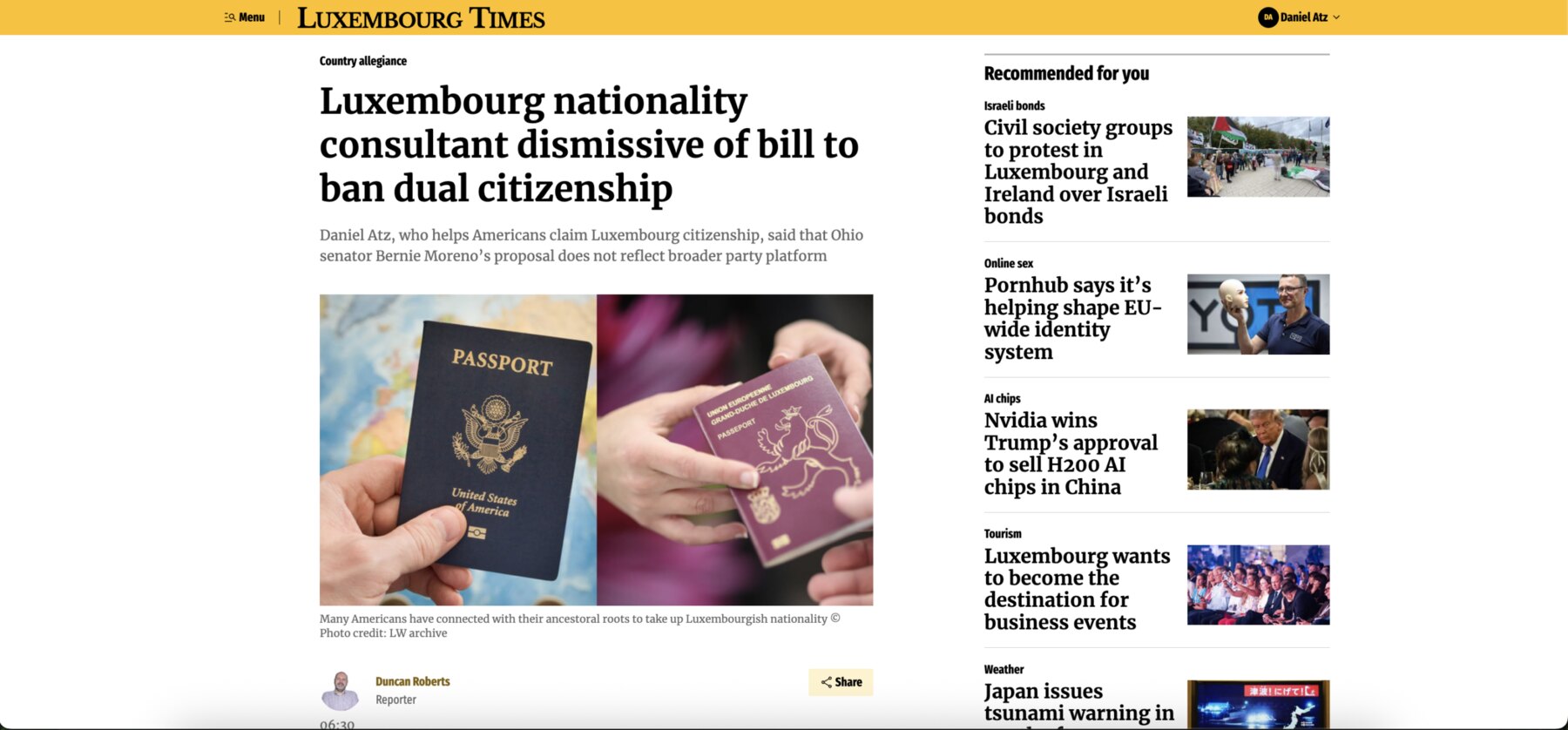 Luxembourg Times: Luxembourg nationality consultant dismissive of bill to ban dual citizenship
